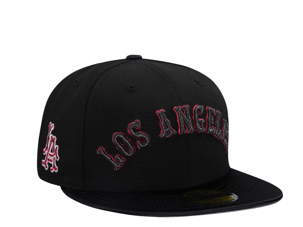 New Era Los Angeles Angels  Shiny Black And Red Satin Brim 59Fifty Fitted Gorra