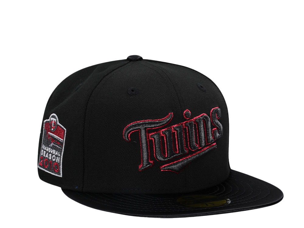 New Era Minnesota Twins Inaugural Season 2000 Shiny Black And Red Satin Brim Edition 59Fifty Fitted Gorra