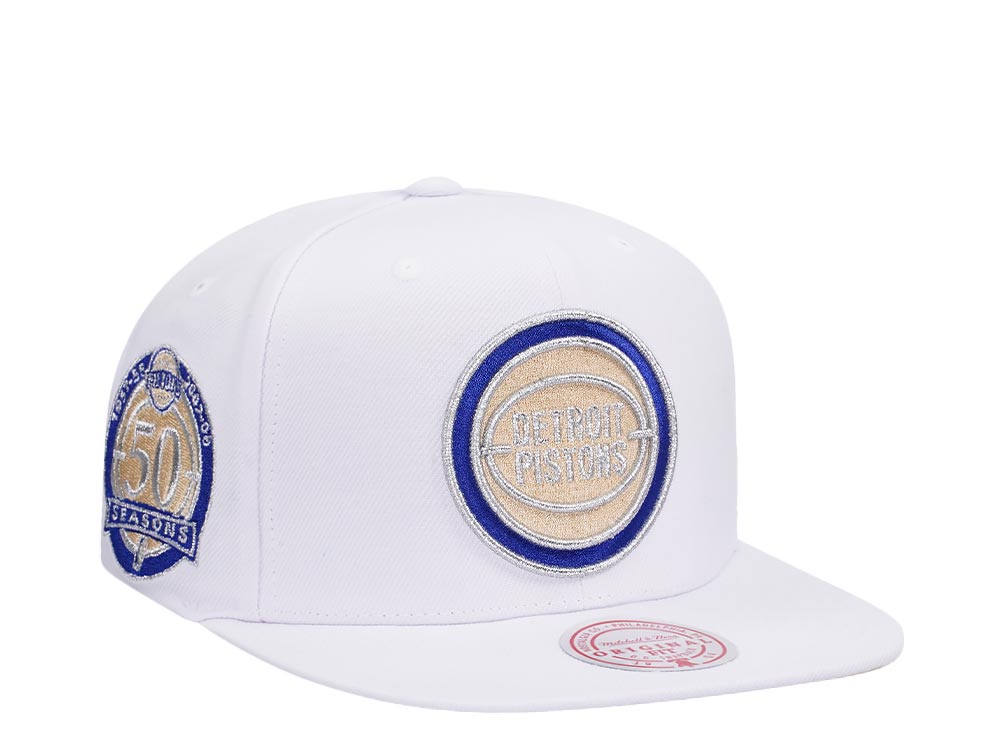 Mitchell & Ness Detroit Pistons 50th Anniversary Winter White Hardwood Classic Snapback Gorra