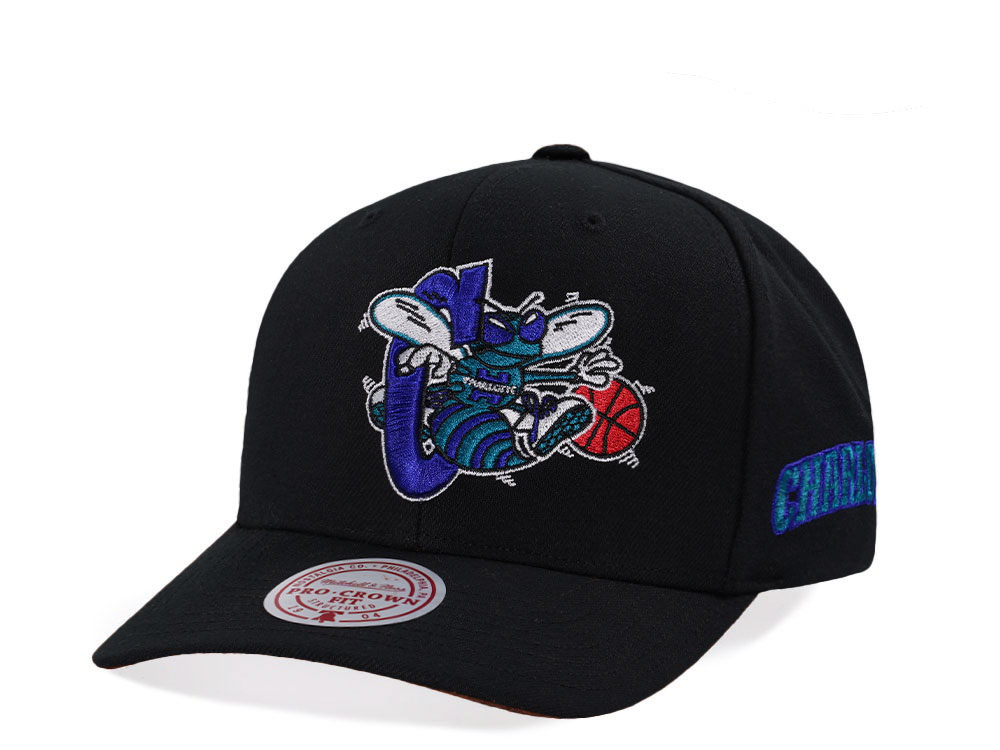 Mitchell & Ness Charlotte Hornets Hardwood Classic Pro Crown Fit Black Snapback Gorra