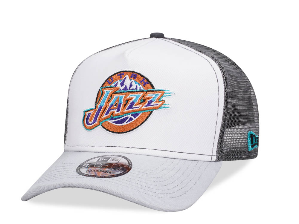 New Era Utah Jazz White Gray Two Tone 9Forty A Frame Trucker Snapback Gorra