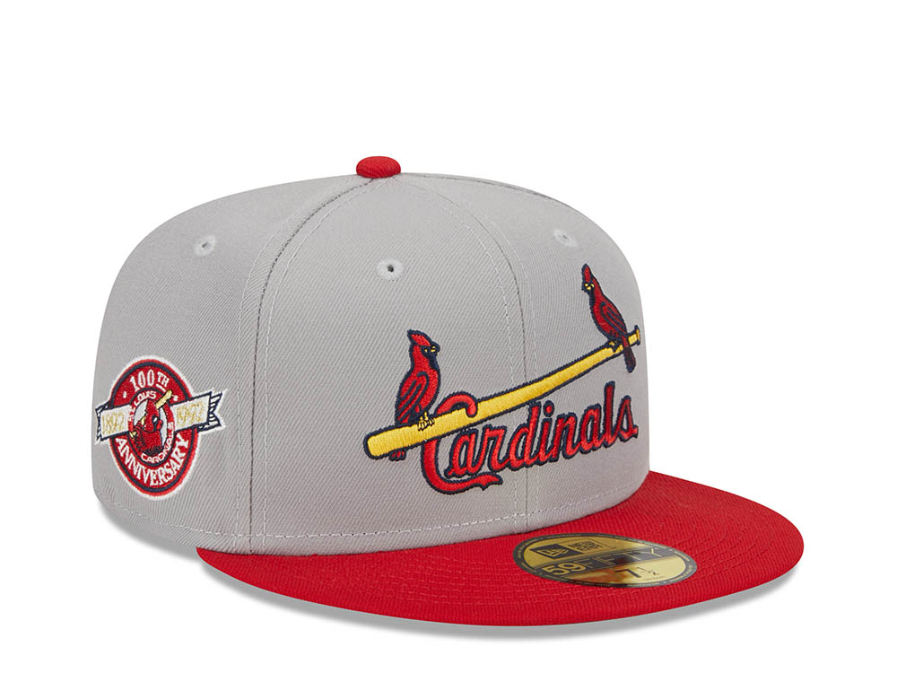 New Era St. Louis Cardinals Gray Retro Script 100th Anniversary Throwback Edition 59Fifty Fitted Gorra