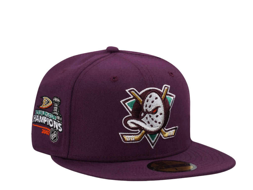 New Era Anaheim Ducks Stanley Cup Champs 2007 Plum Prime Edition 59Fifty Fitted Gorra