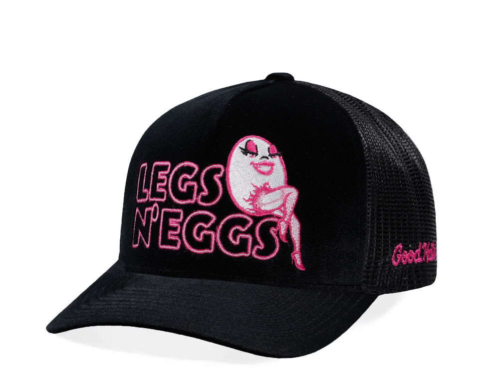 Good Hats Legs n Eggs Velour Black Trucker Edition Snapback Gorra