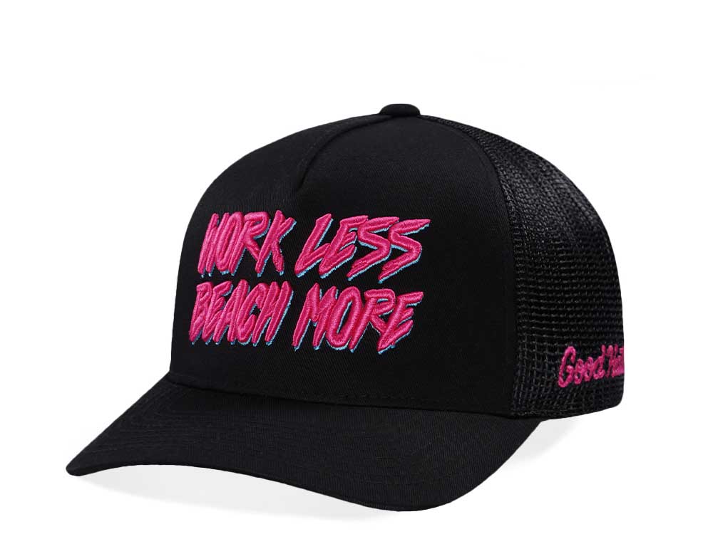 Good Hats Work Less Beach More Black Trucker Edition Snapback Gorra