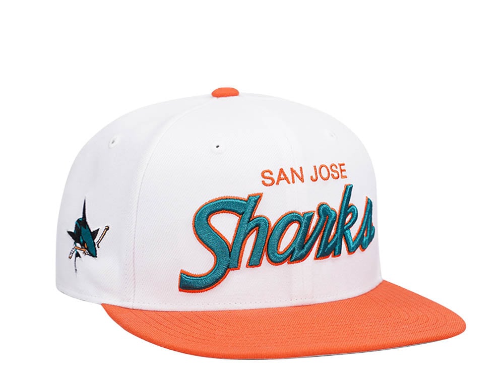 47Brand San Jose Sharks White Script Side Two Tone Captain MVP Snapback Gorra