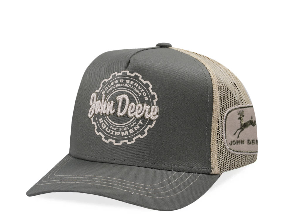 John Deere 5 Panel Vintage Olive Trucker Snapback Gorra