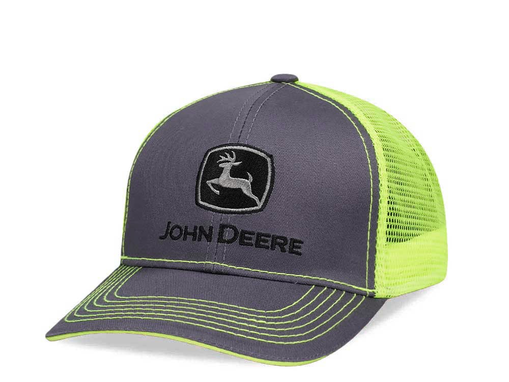 John Deere Twill High Mesh Logo Black Yellow Trucker Snapback Gorra