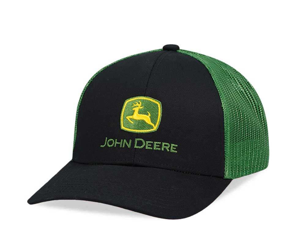 John Deere Logo Mesh Black Trucker Snapback Gorra