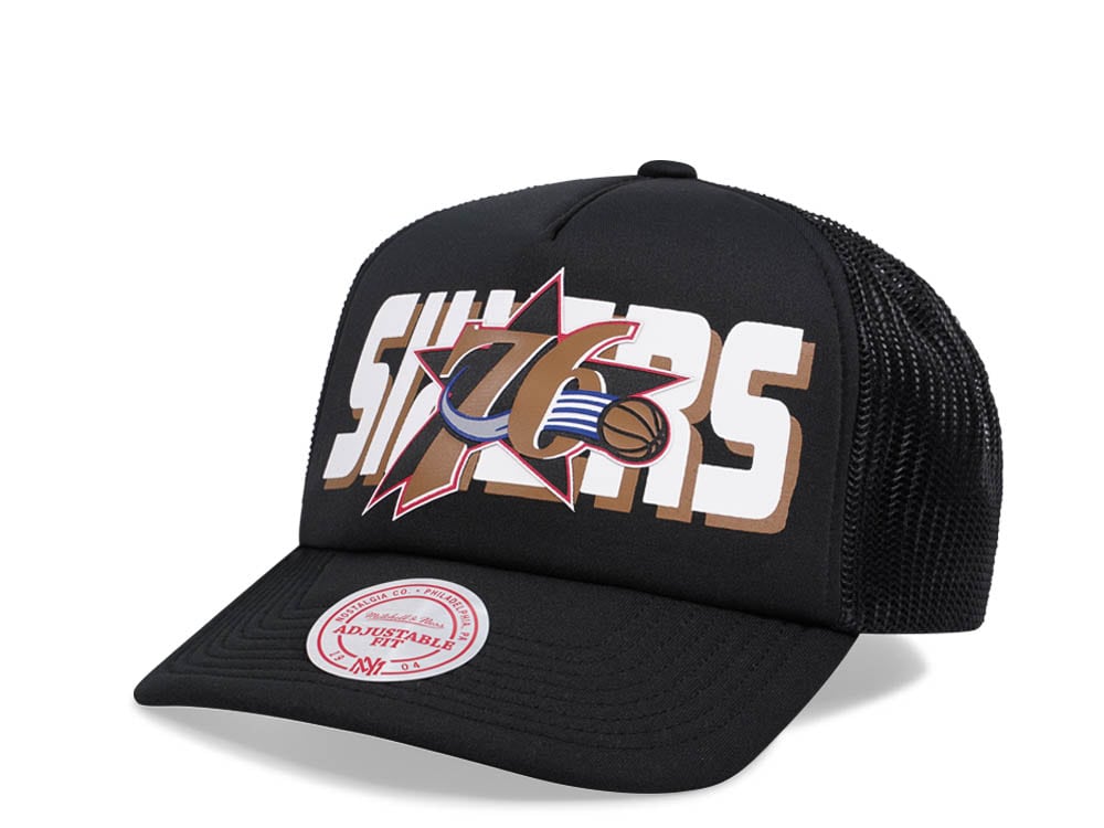 Mitchell & Ness Philadelphia 76ers Black Billboard Trucker Snapback Gorra