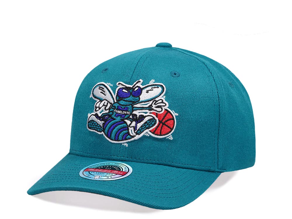 Mitchell & Ness Charlotte Hornets Teal Hardwood Classic Red Flex Snapback Gorra