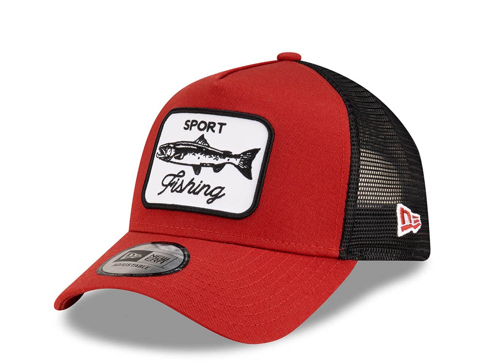 New Era Sport Fishing Patch Red 9Forty A Frame Trucker Snapback Gorra