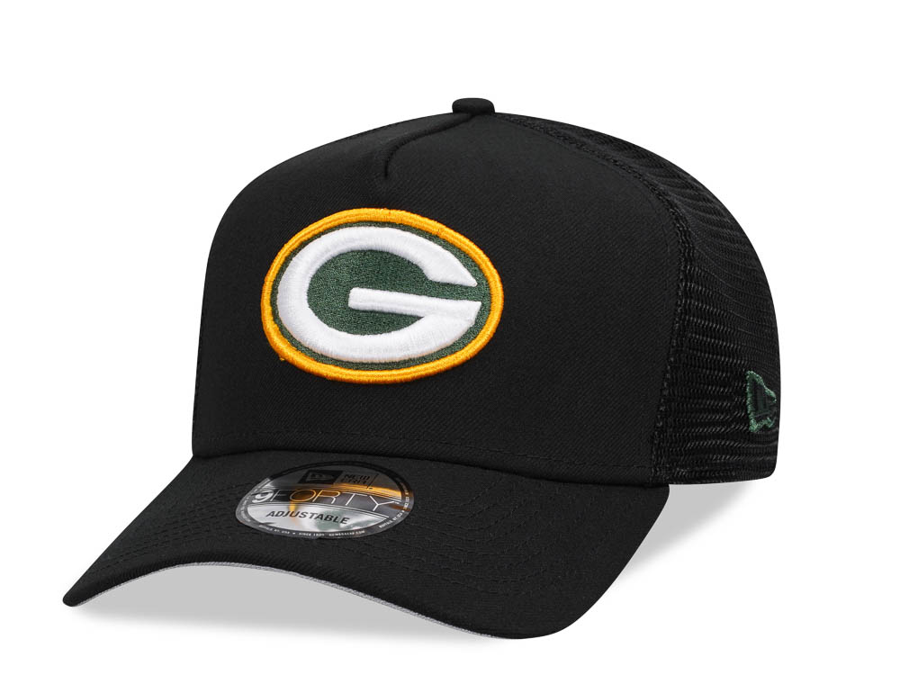 New Era Green Bay Packers Black 9Forty A Frame Trucker Snapback Gorra