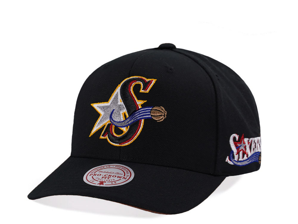 Mitchell & Ness Philadelphia 76ers Hardwood Classic Pro Crown Fit Black Snapback Gorra