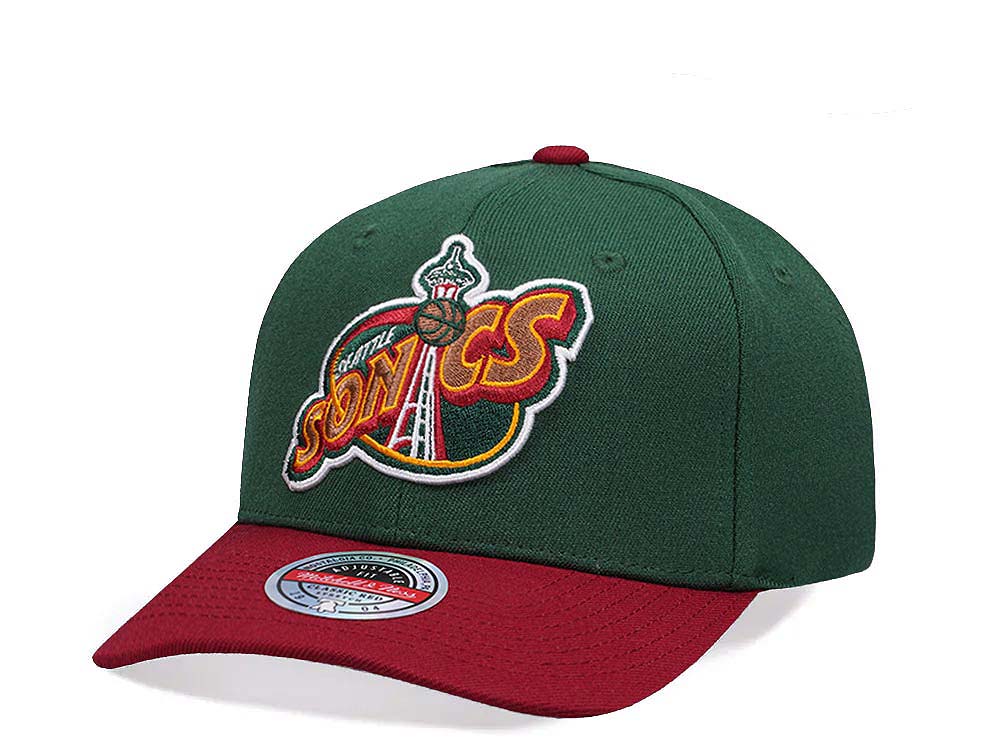 Mitchell & Ness Seattle Supersonics Two Tone Hardwood Classic Red Flex Snapback Gorra