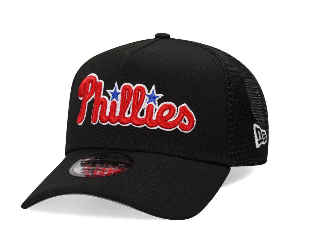 New Era Philadelphia Phillies Black Trucker A Frame 9Forty Snapback Gorra