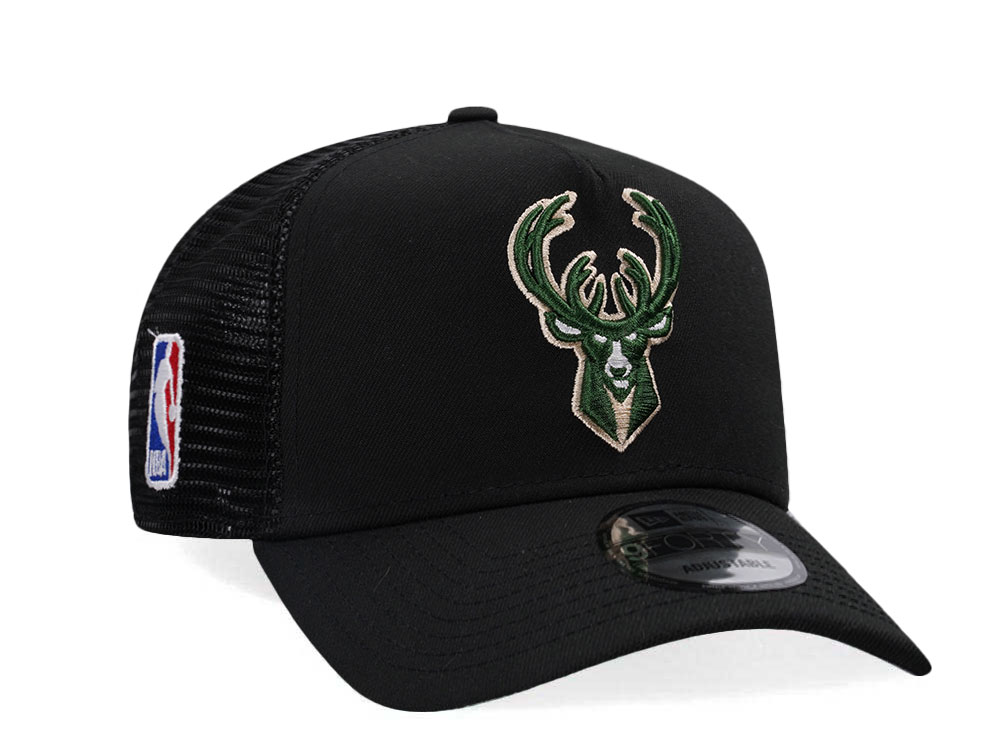 New Era Milwaukee Bucks Black Classic Edition Trucker A Frame Snapback Gorra