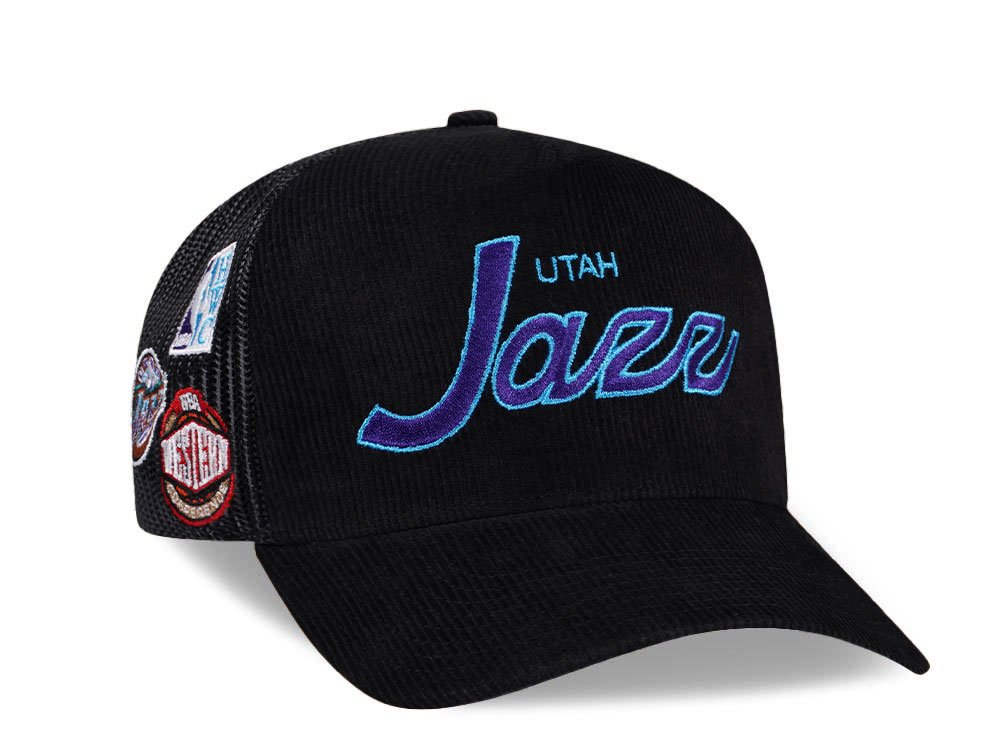 Mitchell & Ness Utah Jazz Times up Black Cord Hardwood Classic Trucker Snapback Gorra