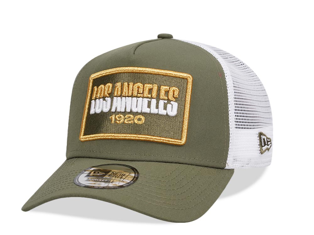 New Era USA State Los Angeles 1920 Olive Trucker Snapback Gorra