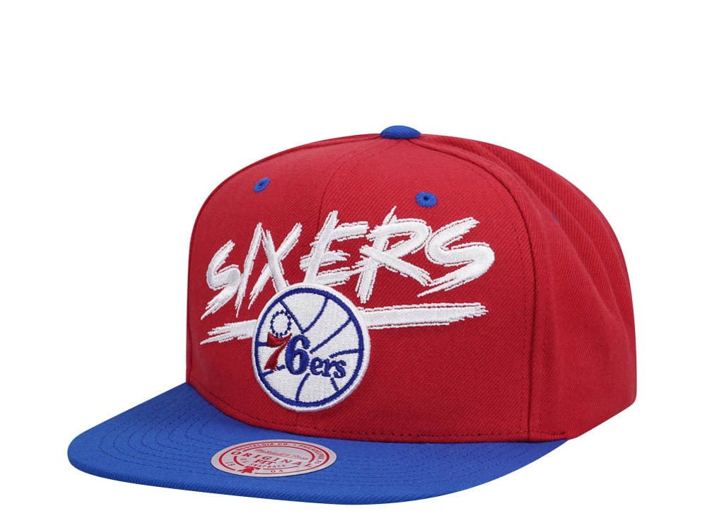 Mitchell & Ness Philadelphia 76ers Transcript Red Two Tone Snapback Gorra