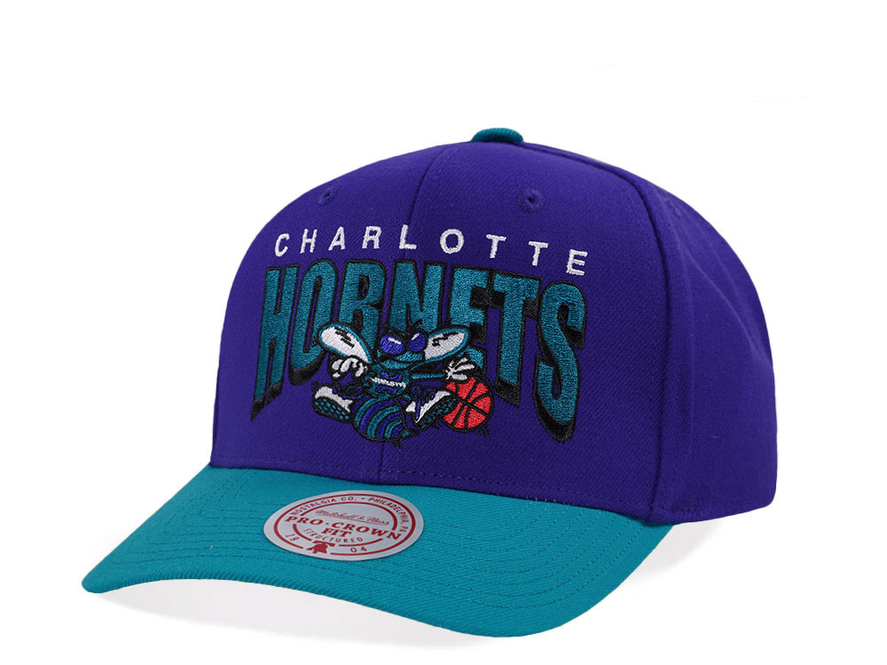 Mitchell & Ness Charlotte Hornets Hardwood Classic Pro Crown Fit Purple Snapback Gorra