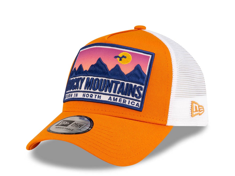 New Era Rocky Mountains Patch Orange 9Forty A Frame Trucker Snapback Gorra