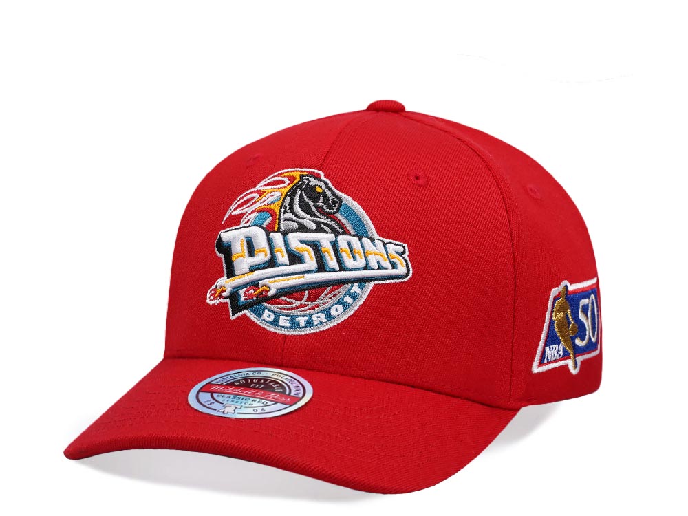 Mitchell & Ness Detroit Pistons 50th Patch Hardwood Classic Red Flex Snapback Gorra