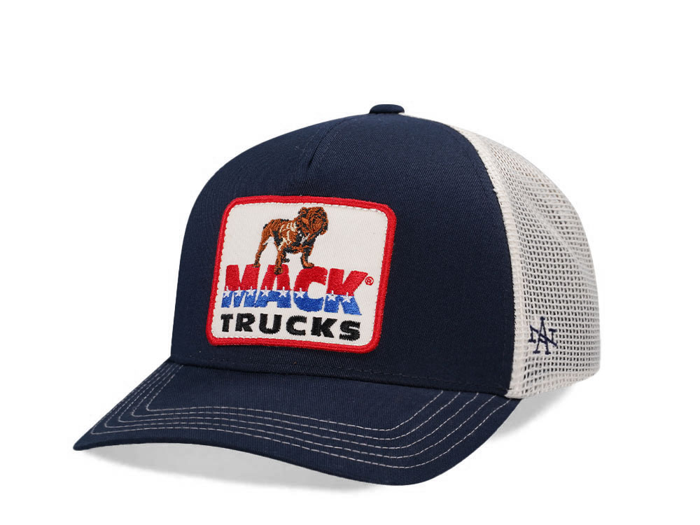 American Needle Mack Truck Twill Valin Patch Ivory Navy Trucker Snapback Gorra