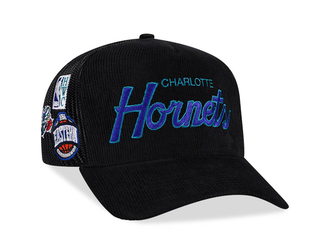 Mitchell & Ness Charlotte Hornets Times up Black Cord Hardwood Classic Trucker Snapback Gorra